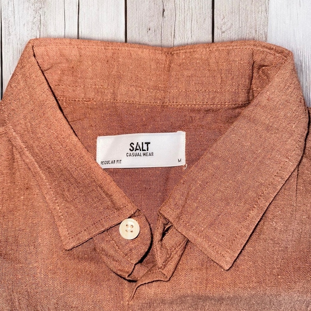 SALT Men’s Brown Linen Cotton Blend Long Sleeve Button Down Shirt Size M ~ NWT - Picture 2 of 7